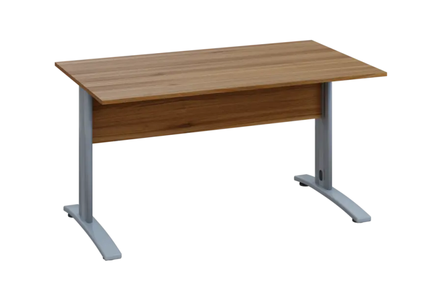 EPK 18 - 14 stůl kancelářský, kovová podnož stříbrná, deska 18 mm, široký 1400 mm, ořech světlý